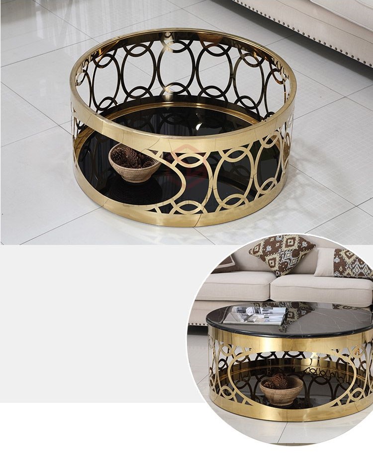 Bàn Trà Sofa Tròn Mặt Đá Đen Chân Inox CNC Mạ Vàng Cao Cấp - BT17A