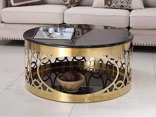 Bàn Trà Sofa Tròn Mặt Đá Đen Chân Inox CNC Mạ Vàng Cao Cấp - BT17A