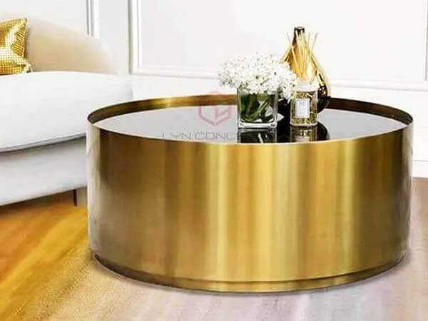 Bàn Trà Sofa Tròn Mặt Kính Đen Khung Viền Inox Mạ Pvd Màu Vàng Bóng Cao Cấp - BT33