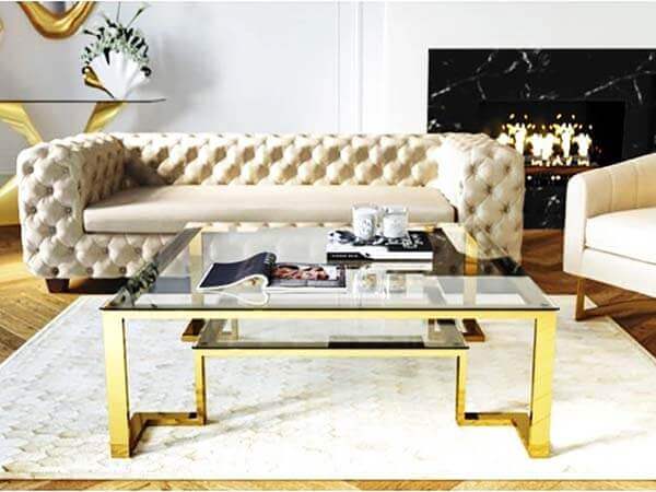 Bàn Trà Sofa Vuông 800 Mặt Kính Chân Inox Mạ Pvd Vàng Cao Cấp - BT62A