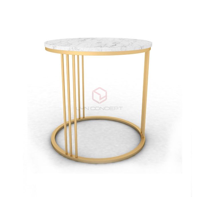 Bàn Góc Sofa Tròn Mặt Đá Trắng Chân Inox Mạ Vàng Cao Cấp - BT04