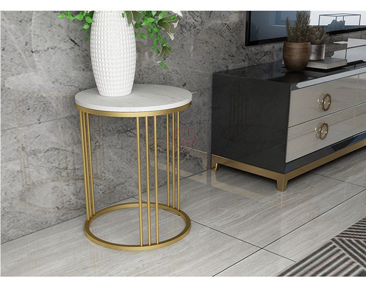 Bàn Góc Sofa Tròn Mặt Đá Trắng Chân Inox Mạ Vàng Cao Cấp - BT04