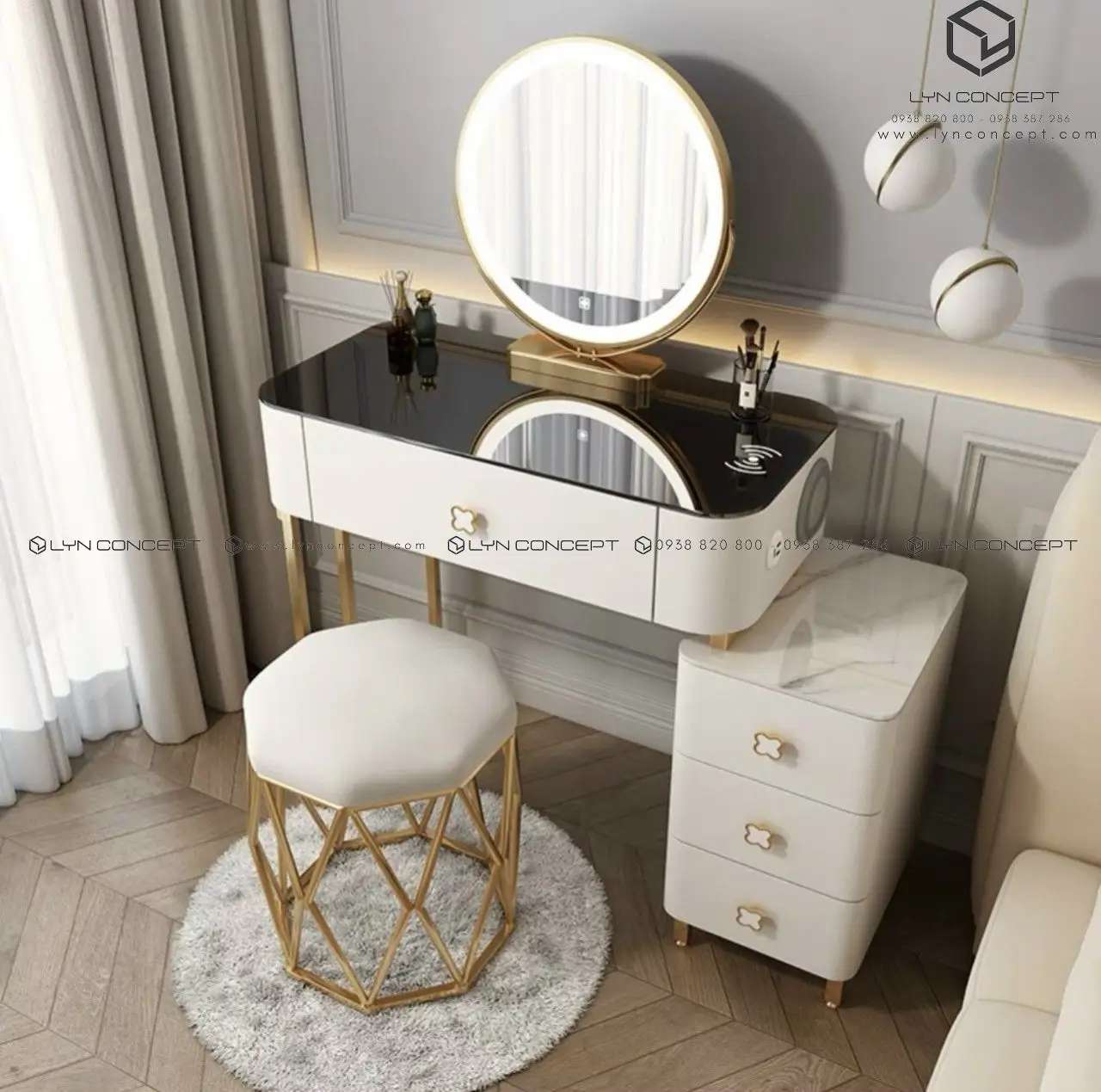 Bàn Trang Điểm Mini Nhập Khẩu Cho Phòng Nhỏ Hiện Đại