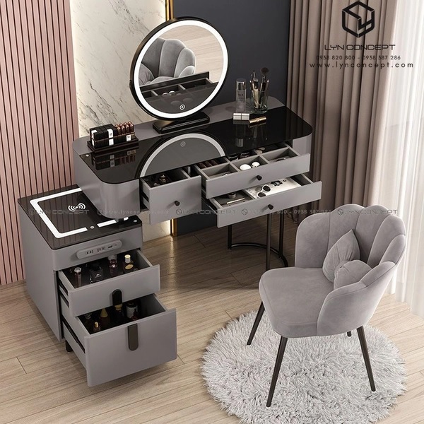 Bộ Bàn Trang Điểm Nhập Khẩu Thông Minh Tích Hợp Ổ Cắm & USB & Sạc Điện Thoại Không Dây- BTĐ44.2