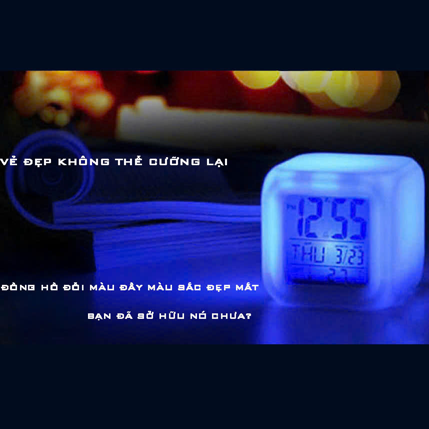Đồng Hồ Vuông Để Bàn - Đa năng đổi màu, thiết kế hiện đại