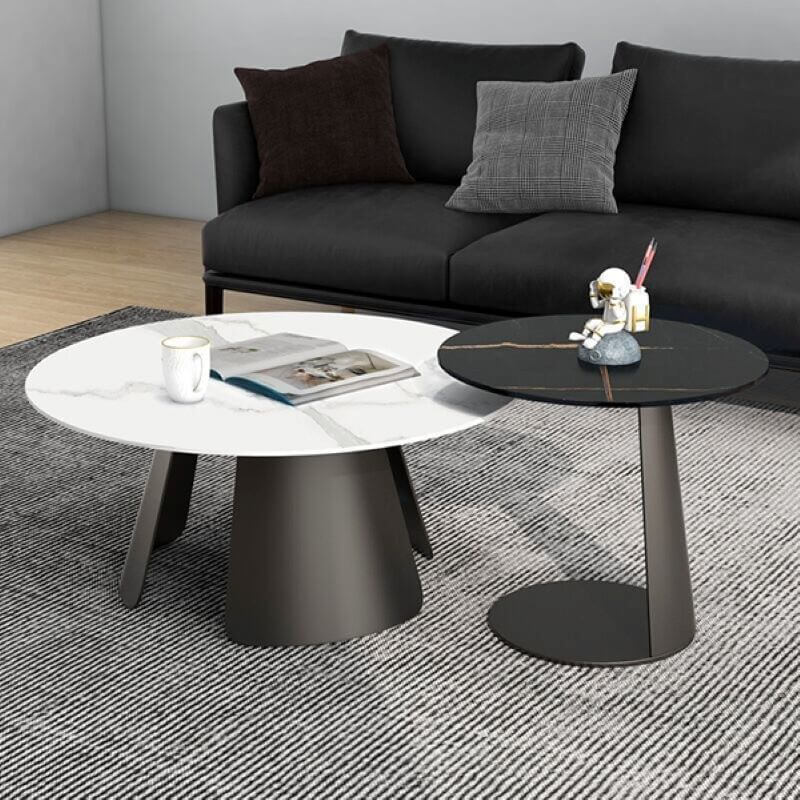 Bàn Sofa Tròn Đôi Mặt Ceramic Chân Sắt Sơn Đen Marisa - BT325.1