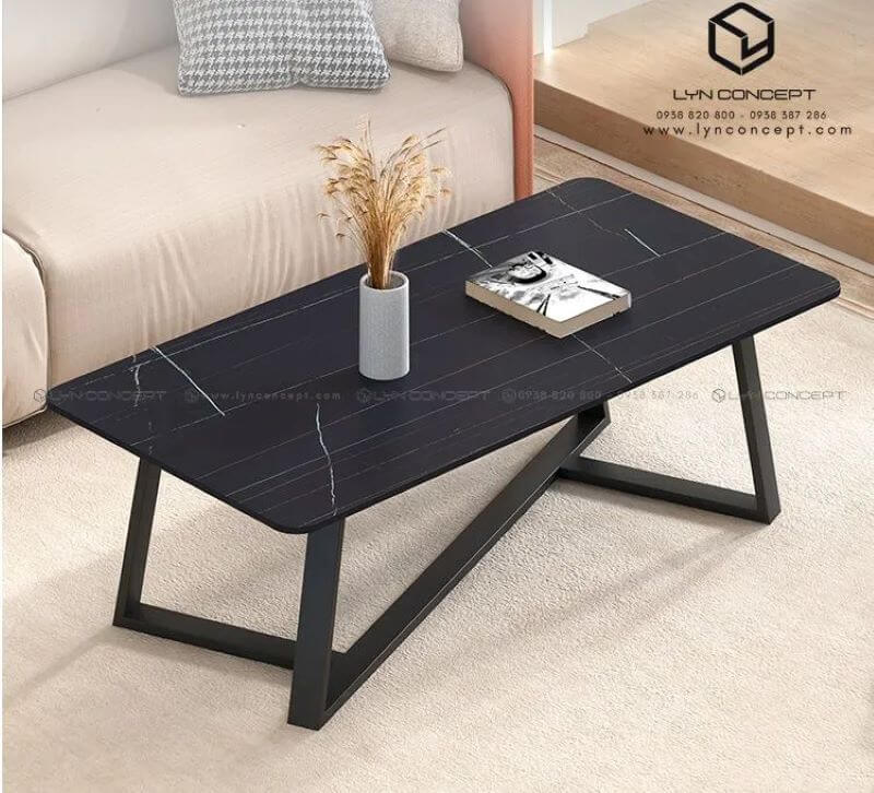 Bàn Trà Chữ Nhật Mặt Bàn Ceramic Đen Chân Sắt Sơn Đen - BT308.2