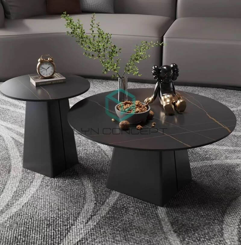 Bàn Sofa Tròn Đôi Engfa Mặt Ceramic Đen Chân Sắt Sơn Đen - BT323.2