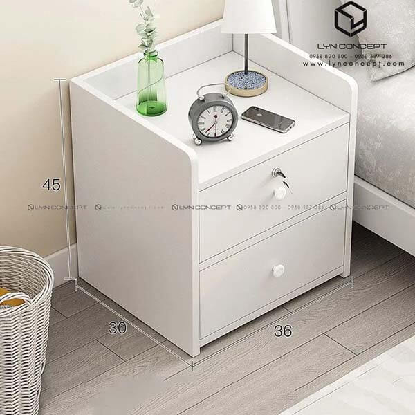 Tab Đầu Giường 2 Hộc Kéo Màu Trắng Đơn Giản - TĐG43