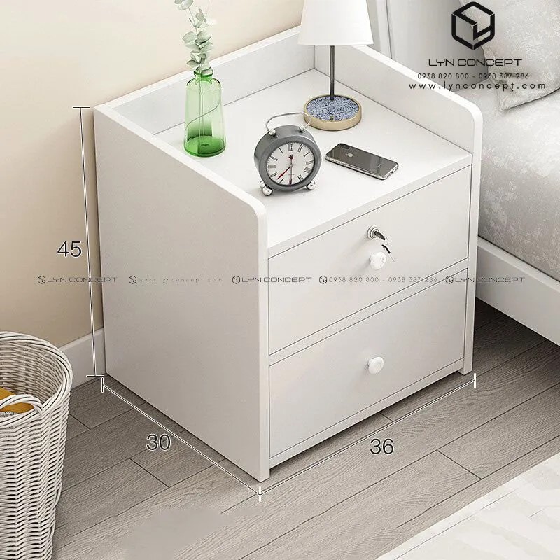 Tab Đầu Giường 2 Hộc Kéo Màu Trắng Đơn Giản - TĐG43