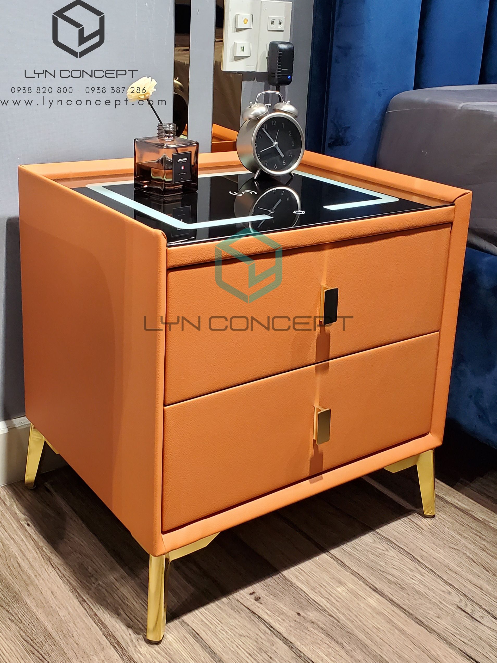 Tab Đầu Giường Bọc Da Sạc Thông Minh Màu Cam - TĐG51.15