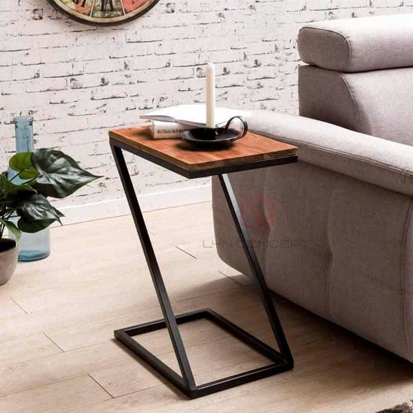 Bàn Góc Sofa Mặt Gỗ Chân Sắt Hình Chữ Z - BT55