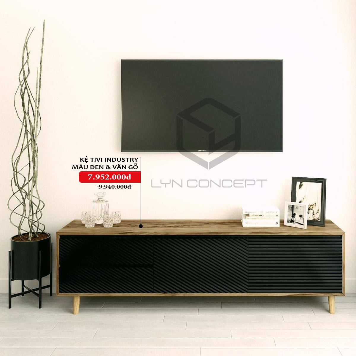 Kệ Tivi Industry Màu Đen Và Màu Vân Gỗ - KTV001 lynconcept.com