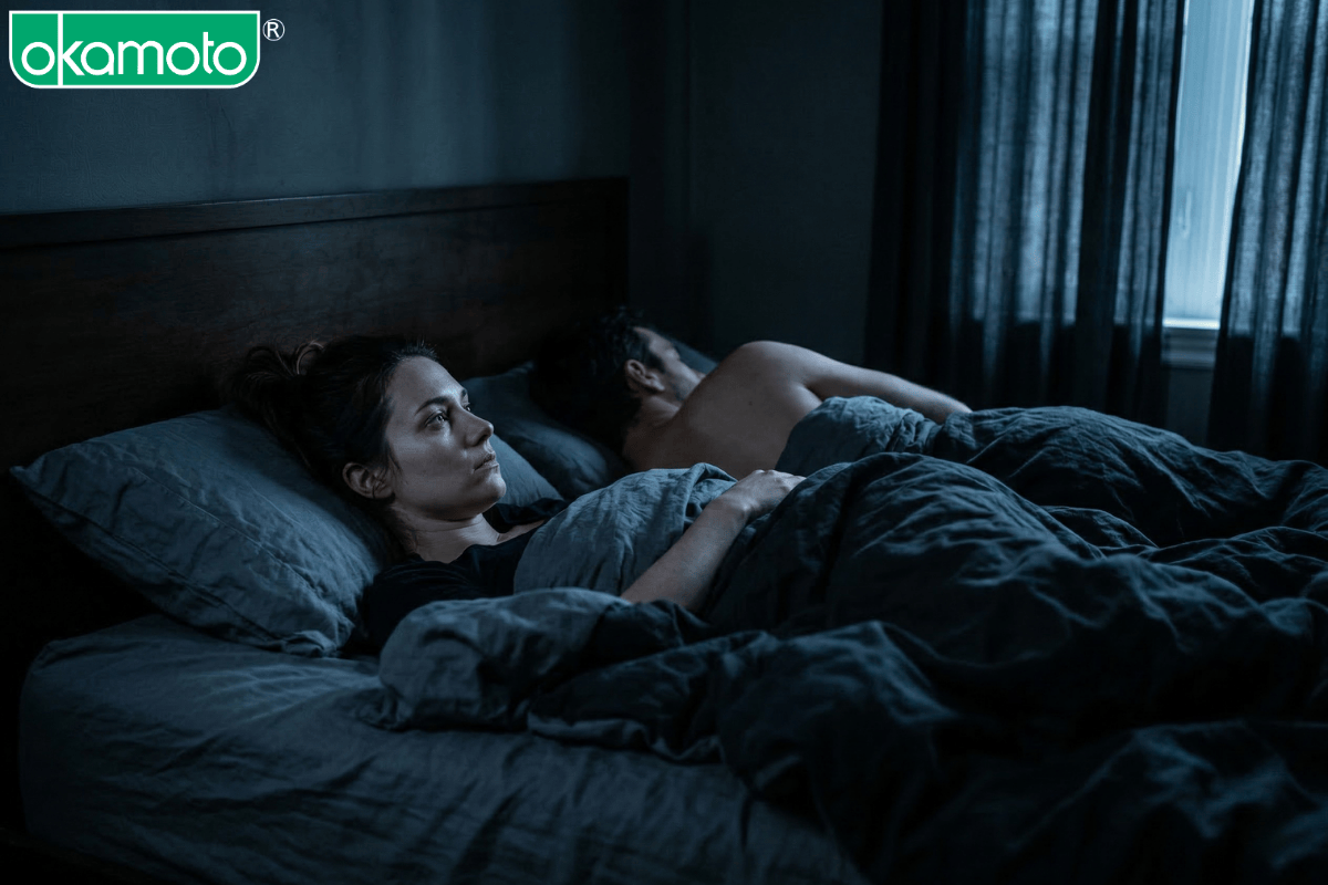 Sự cô đơn và khoảng cách tâm lý của cặp đôi trên giường khi giả vờ lên đỉnh.