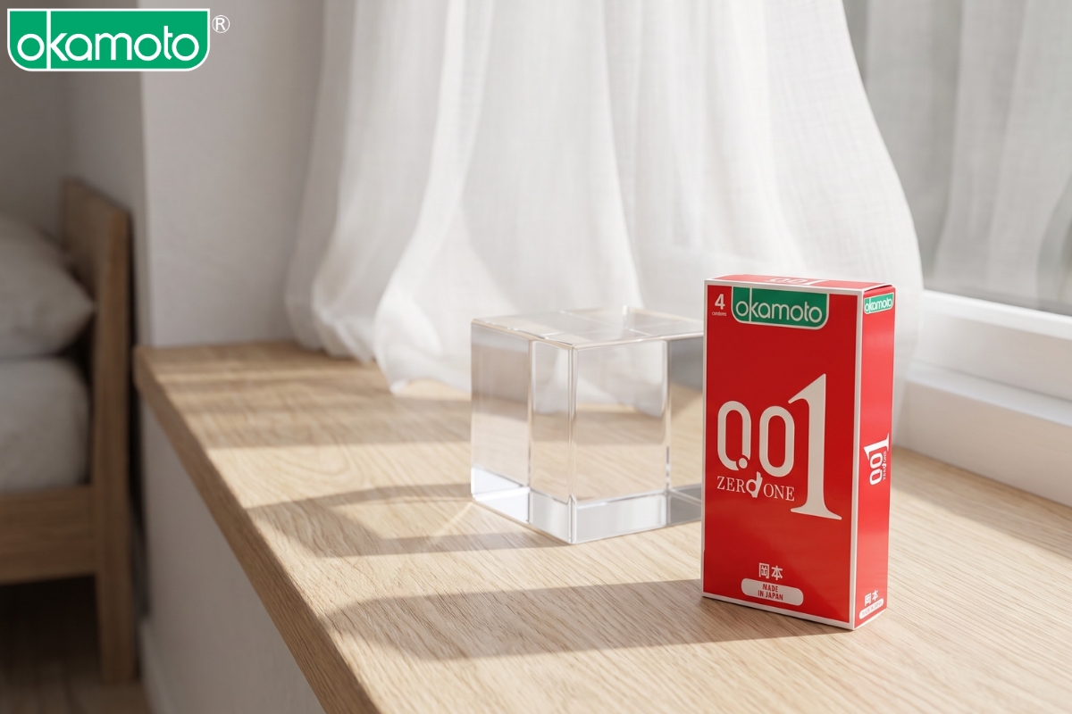 Bao cao su siêu mỏng 0.01mm chất liệu Polyurethane Nhật Bản Okamoto 0.01 Zero One.