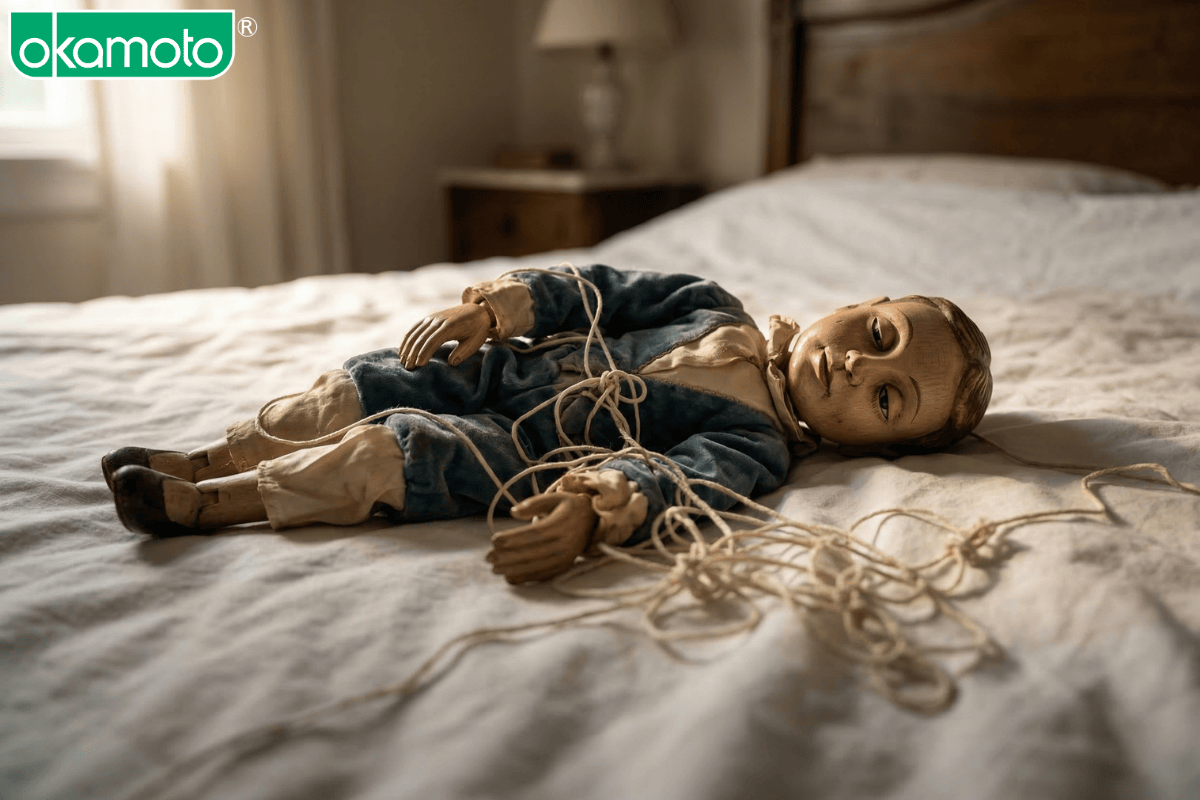 Hình ảnh ẩn dụ về con rối bị giật dây, tượng trưng cho kịch bản áp lực chốn phòng the.