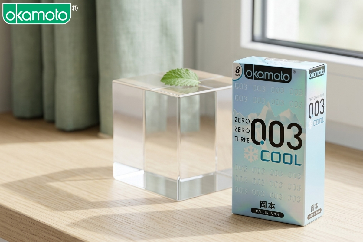 Bao cao su bạc hà mát lạnh Nhật Bản Okamoto 0.03 Cool chính hãng. 