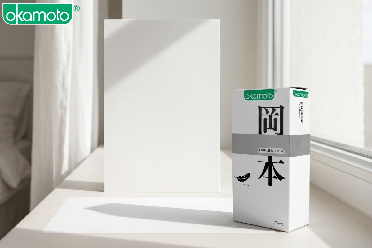 Bao cao su không hương liệu Okamoto Skinless Skin Purity chính hãng.