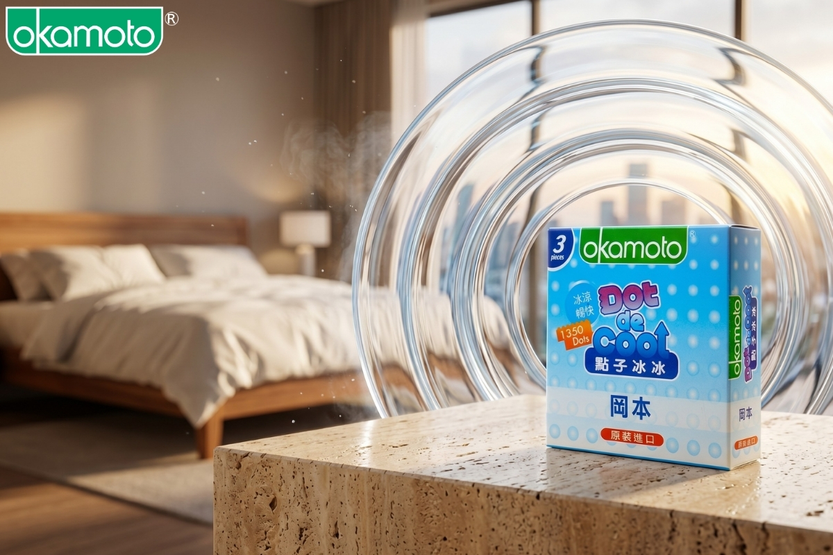 Bao cao su hạt nổi mát lạnh Okamoto Dot De Cool.