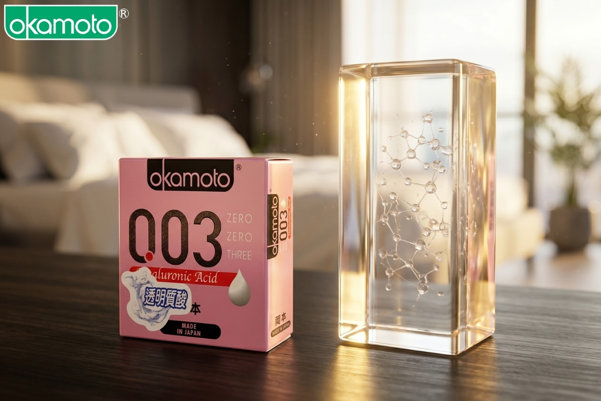 Bao cao su cấp ẩm chuyên sâu Nhật Bản Okamoto 0.03 Hyaluronic Acid.