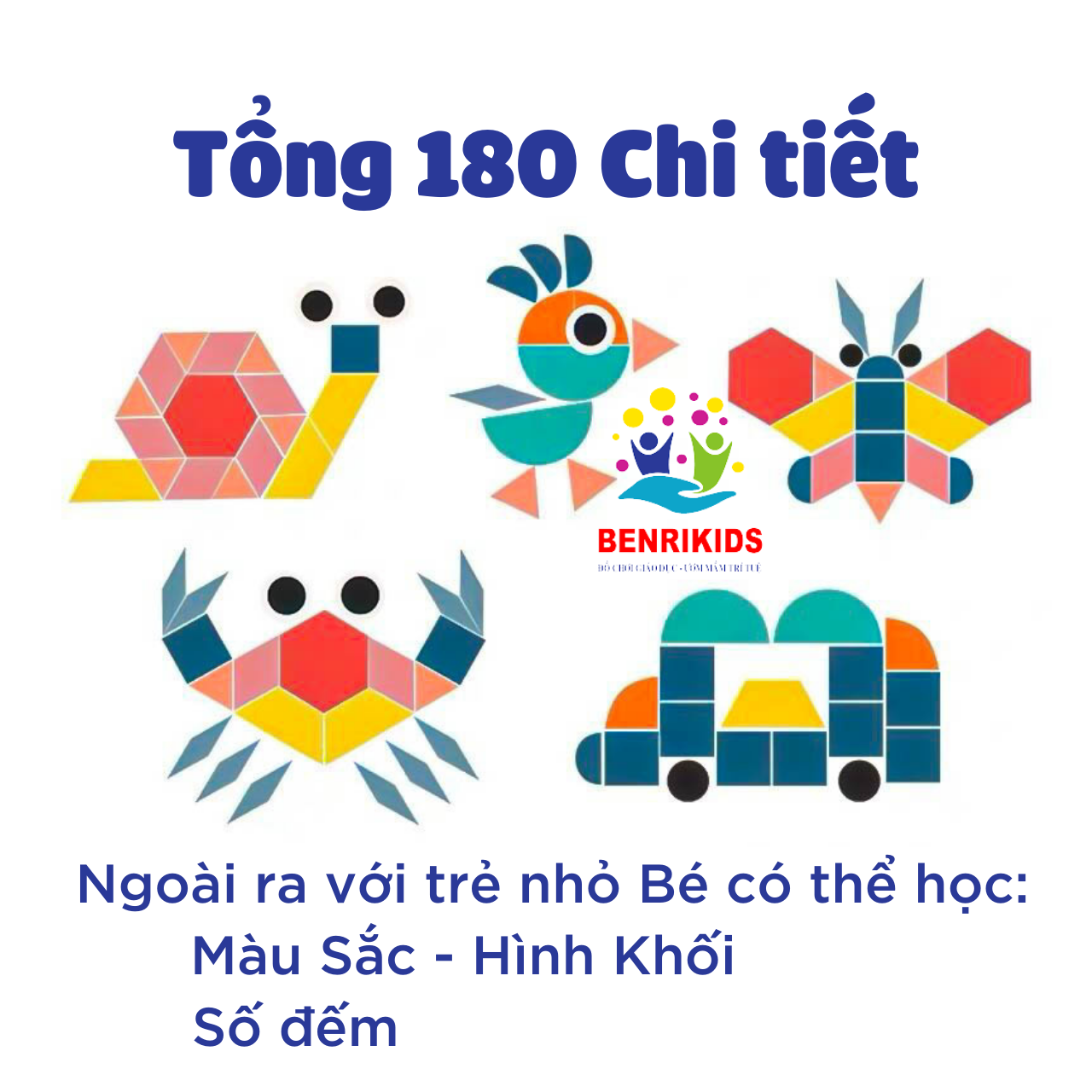 Đồ Chơi Xếp Hình Tangram 180 Chi Tiết Bằng Gỗ Có Hộp Đựng Cho Bé Sáng Tạo