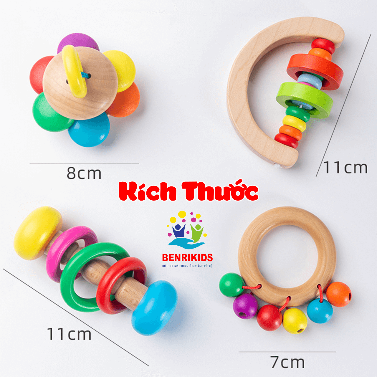 Bộ 4 Xúc Xắc Lục lạc Cho Trẻ Sơ Sinh Gỗ Sồi An Toàn