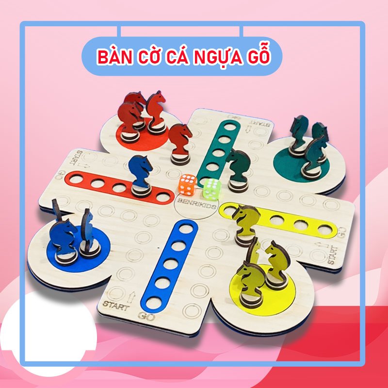 Đồ Chơi Board Game Bàn Cờ Đua Ngựa Mẫu 2 Bằng Gỗ Kèm Xúc Xắc Xí Ngầu Dành Cho Mọi Lứa Tuổi