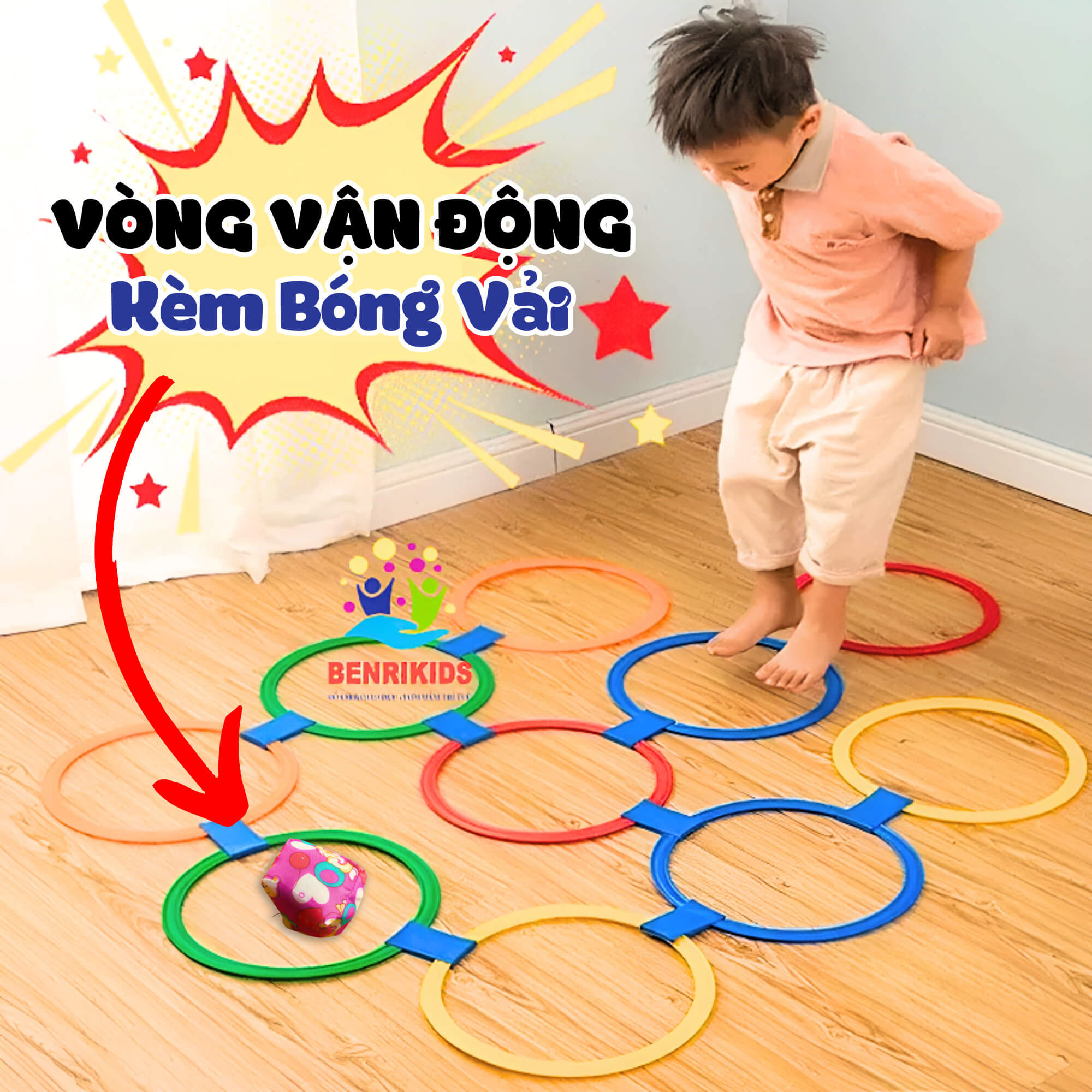 Set 5 Vòng Vận Động Kèm Quả Bóng Vải Cho Bé Tập Nhảy Lò Cò