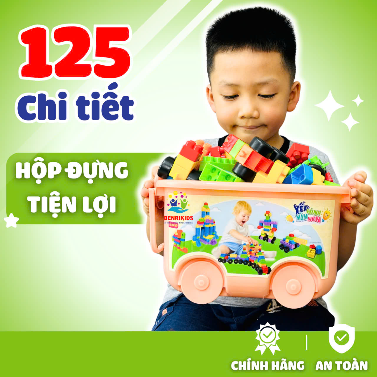 Hộp Đồ Chơi Xếp Hình 125 Chi Tiết Có Bánh Xe Đẩy Bằng Nhựa Benrikids An Toàn Cho Bé Sáng Tạo