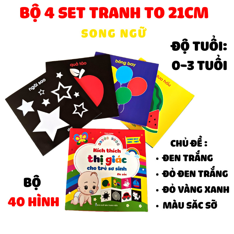 Bộ 40 Tranh Kích Thích Thị Giác Zic Zắc Cho Trẻ Sơ Sinh Song Ngữ Anh - Việt