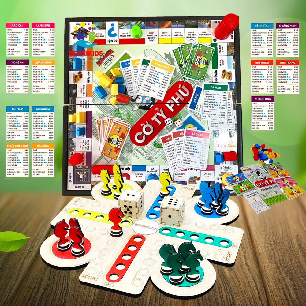 Đồ Chơi Board Game Gia Đình Vui Nhộn, Cờ Cá Ngựa Gỗ Và Cờ Tỷ Phú Phiên Bản Địa Danh