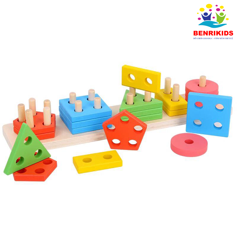 Đồ Chơi Bảng Phân Loại Màu Sắc Hình Khối Montessori Bằng Gỗ