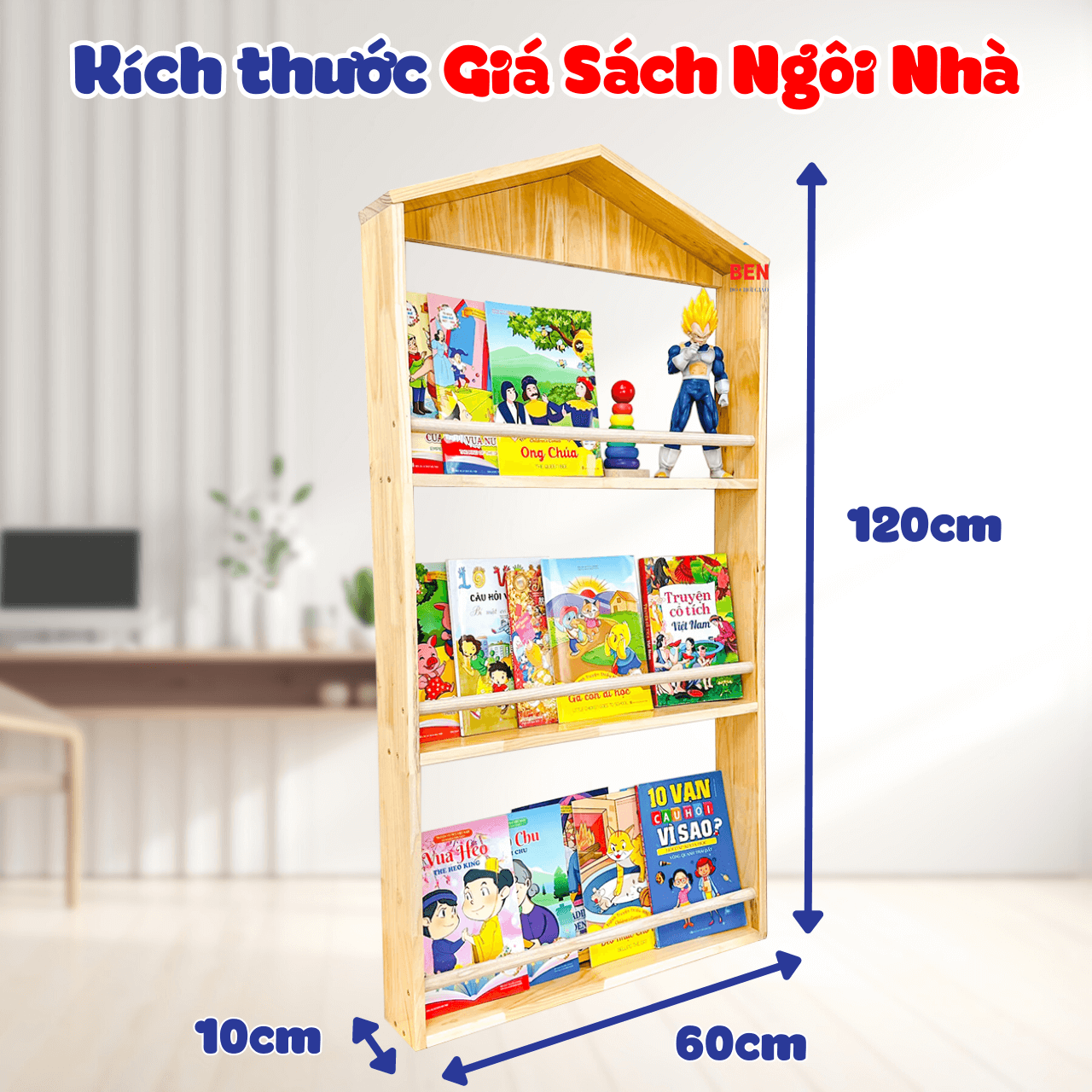 Giá Để Sách Treo Tường Không Cần Khoan Tường Cho Bé Hình Ngôi Nhà Kích Thước Lớn Trang Trí Decor Phòng Cho Bé Yêu