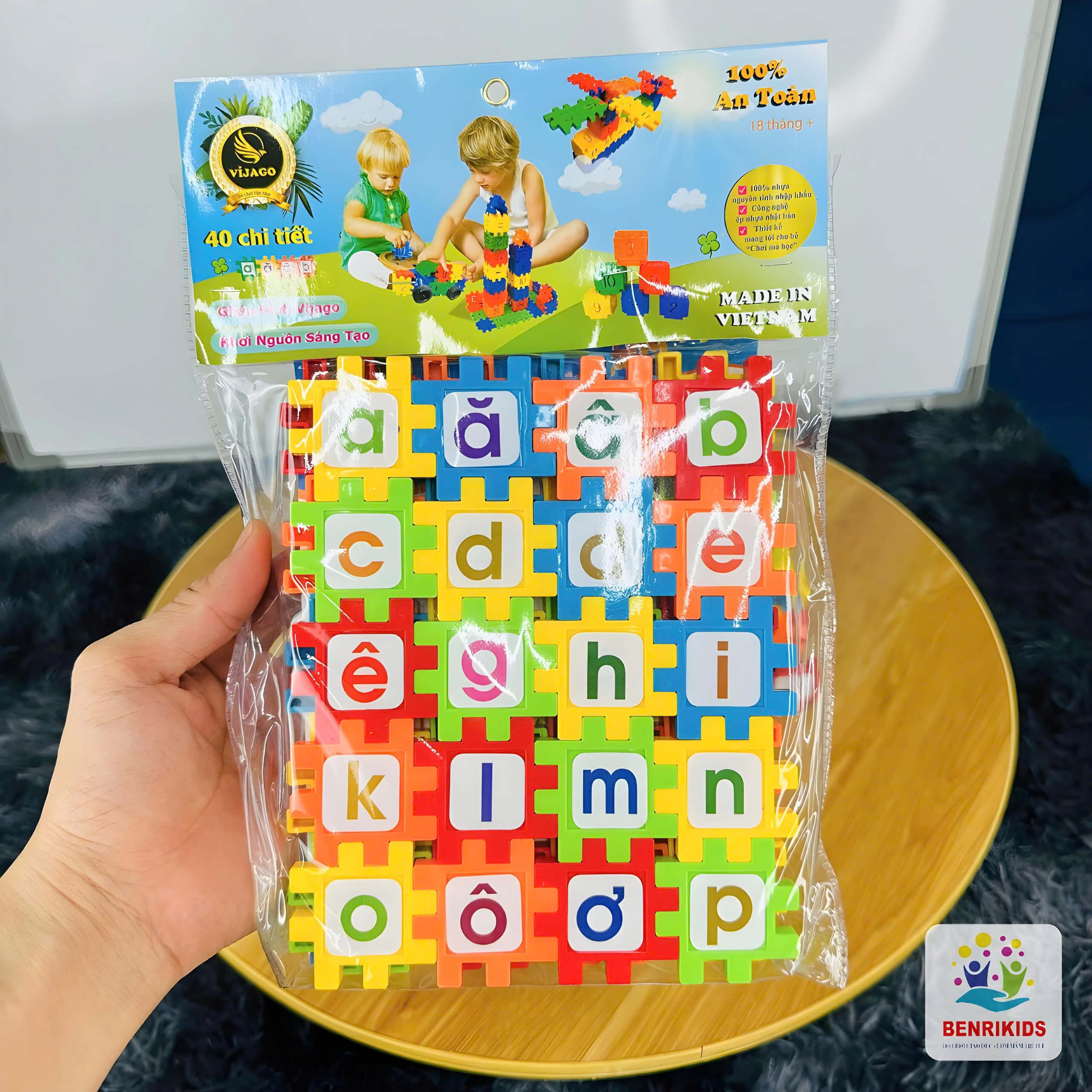 Túi Đồ Chơi Xếp Hình Chữ Cái 39 Chi Tiết Bằng Nhựa ABS Miếng Ghép To Benrikids Cho Bé Sáng Tạo Phát Triển Tư Duy