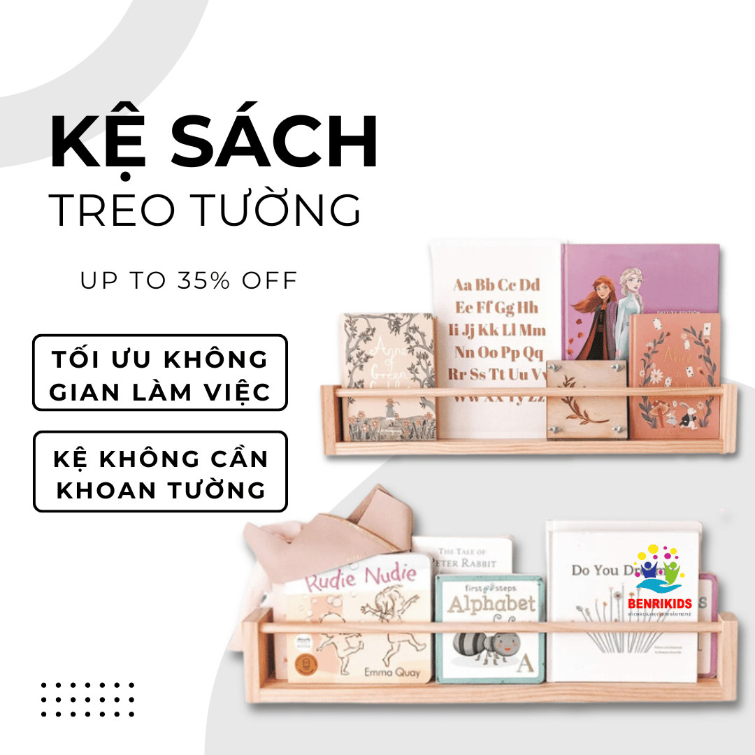 Kệ Sách Treo Tường Chữ U Bằng Gỗ Cao Cấp Nhập Khẩu - Benrikids