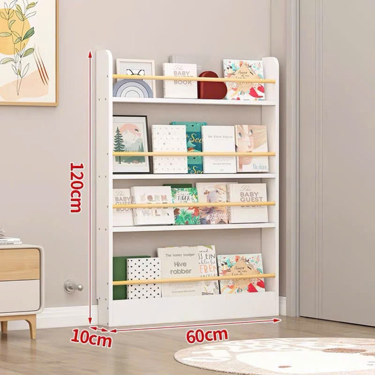 Kệ Sách Treo Tường 4 Ngăn Không Cần Khoan Sau Cửa Bằng Gỗ Nhựa Màu Trắng