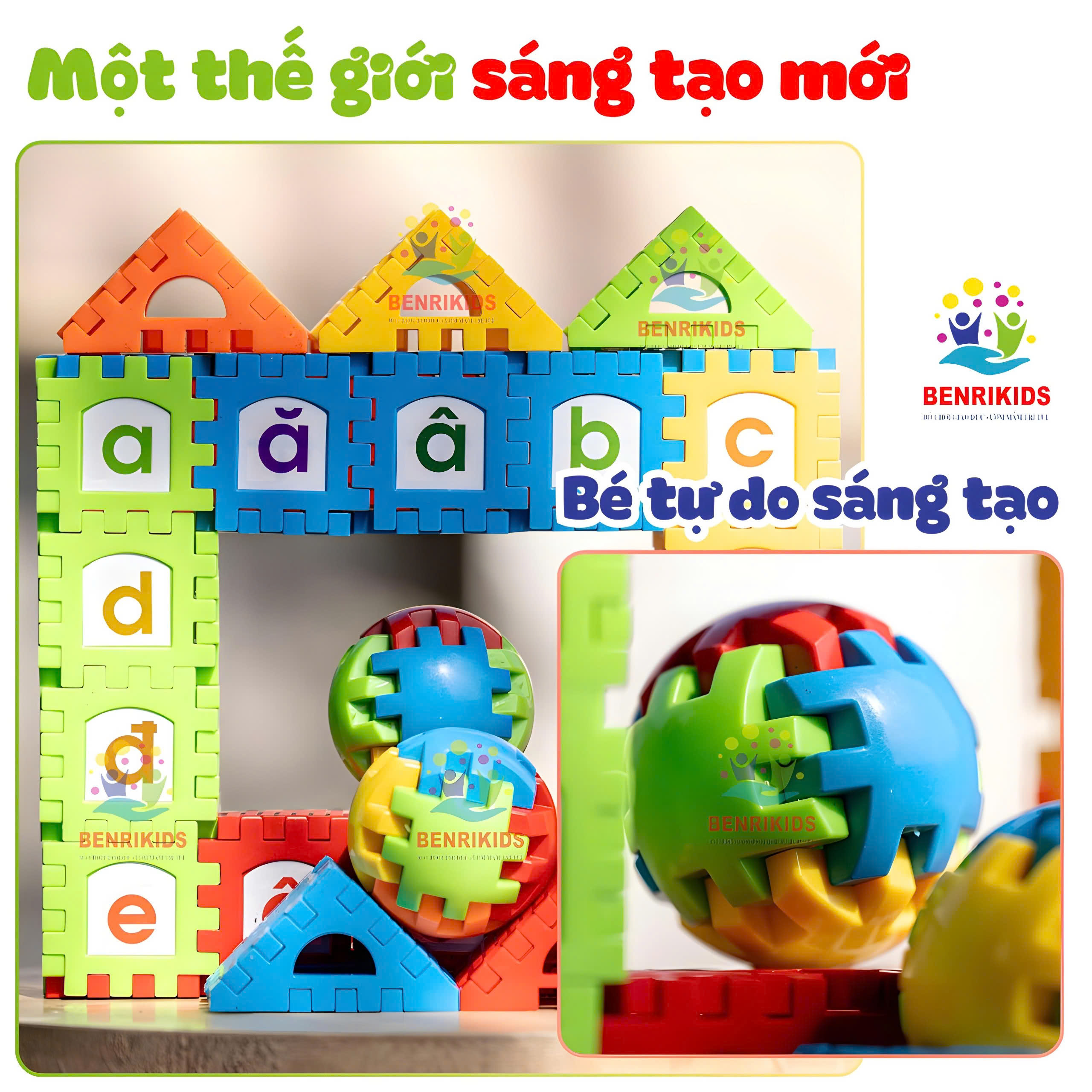 Đồ Chơi Xếp Hình Xây Dựng Bằng Nhựa Benrikids Miếng Ghép To Có Dán Decal Chữ Cái Cho Bé Vừa Chơi Vừa Học