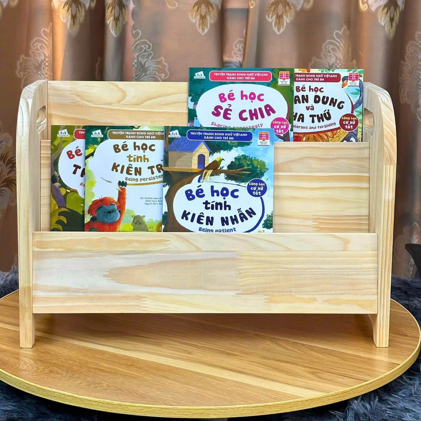 Kệ Sách Cho Bé 2 Ngăn Thiết Kế Chống Đổ, Kệ Giá Sách Để Bàn, Kệ Sách Lớp Mầm Non Montessori, Kệ Sách Mini Cho Bé