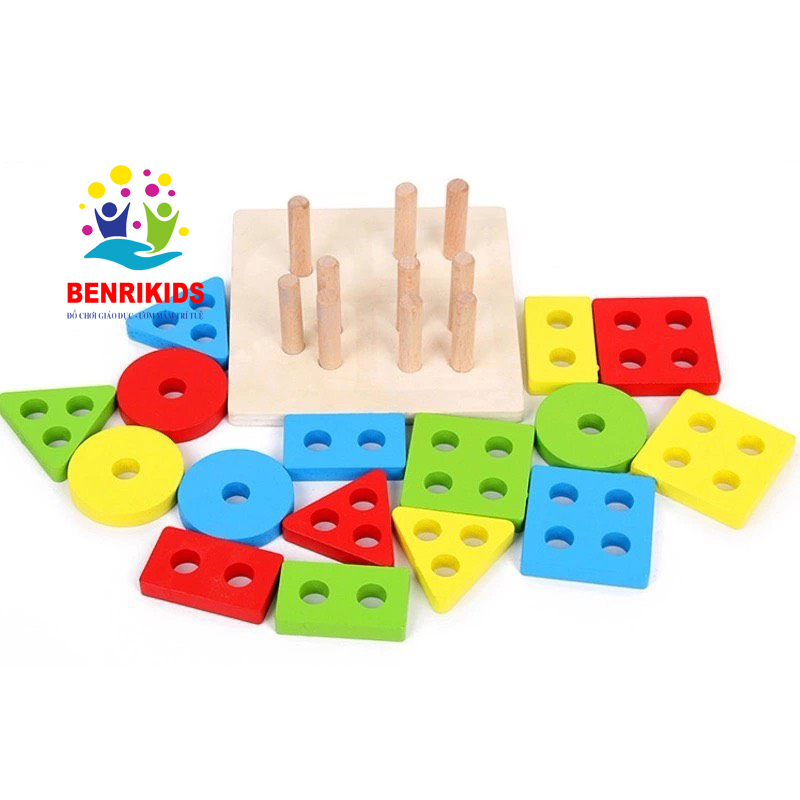 Đồ Chơi Montessori Bảng Chuỗi Thả Hình Bằng Gỗ Giúp Bé Học Phân Biệt Màu Sắc Hình Khối