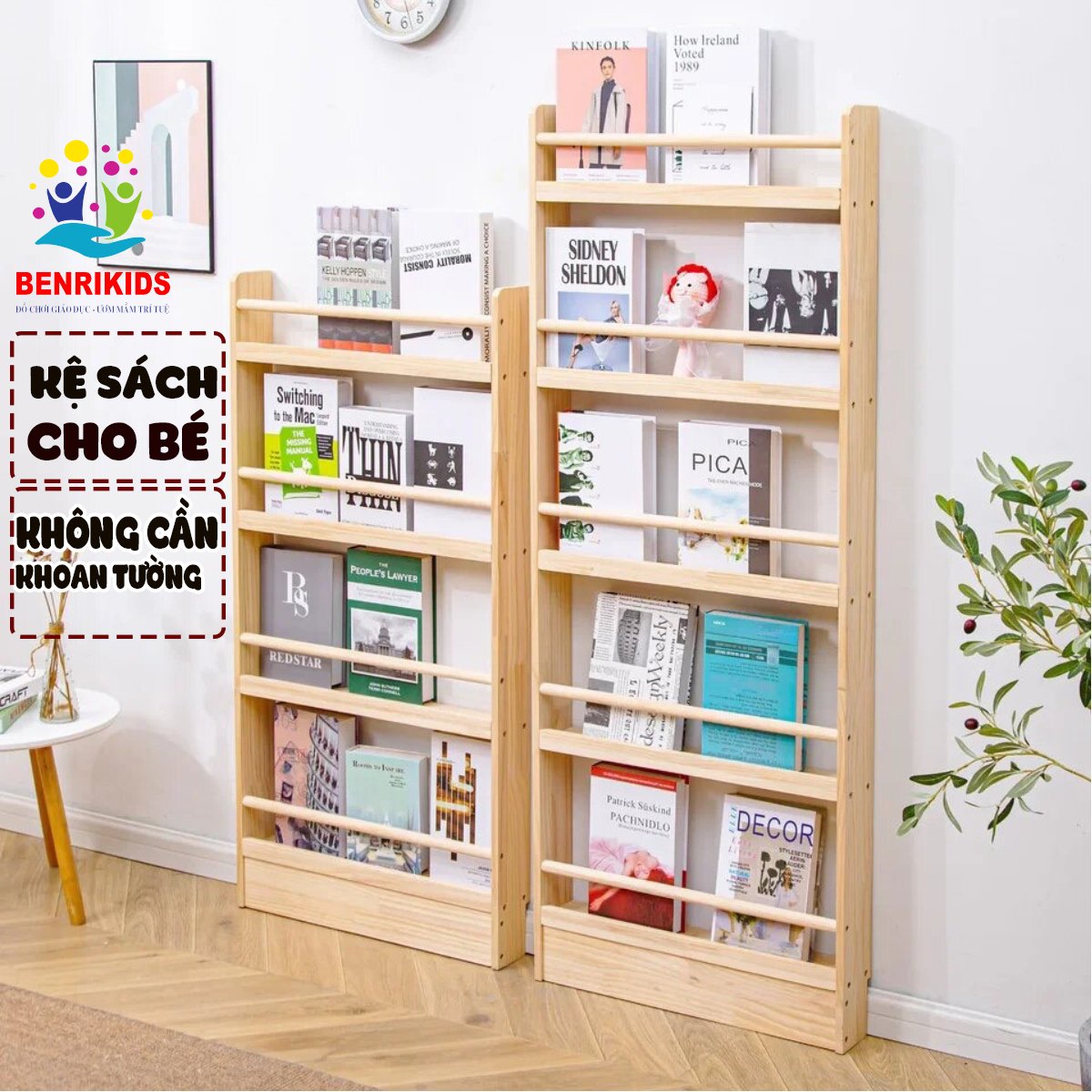Kệ Treo Tường Đựng Sách Không Cần Khoan Đục, Kệ Giá Sách Lắp Sau Cánh Cửa Giúp Tối Ưu Không Gian, Giá Sách Mầm Non