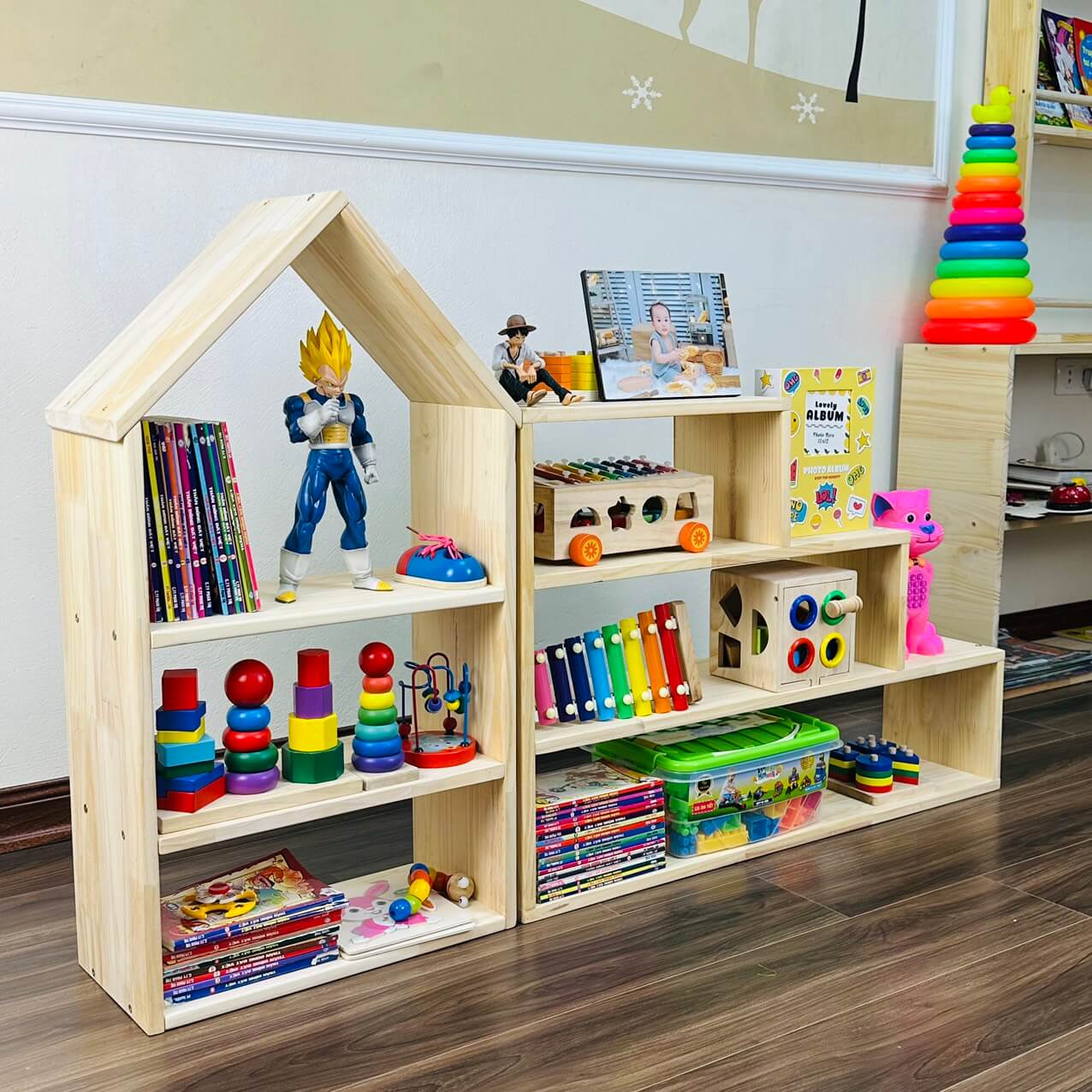 Kệ 3 Tầng Bậc Thang Montessori Đựng Đồ Chơi Cho Bé Trang Trí Decor Phòng Cho Trẻ