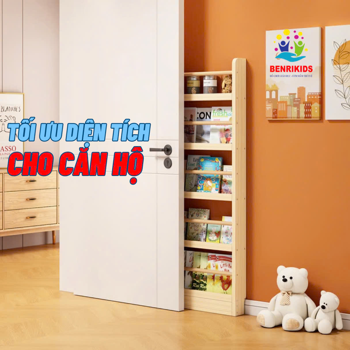 Kệ Sách Treo Tường Sau Cánh Cửa Không Cần Khoan 5 Ngăn Bằng Gỗ , Giá Sách Treo Tường Decor Phòng