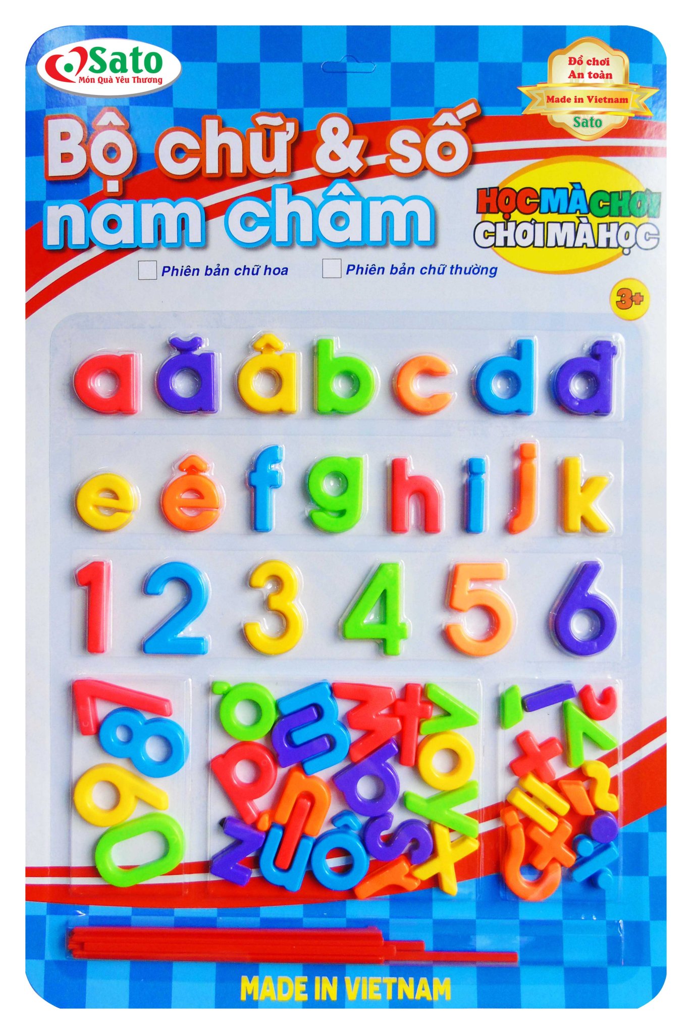 Bộ Chữ Tiếng Việt Thường Và Số Kèm Que Tính Găn Nam Châm Hàng Việt Nam ( Sato 94) Cho Bé Làm Quen Với Chữ Cái