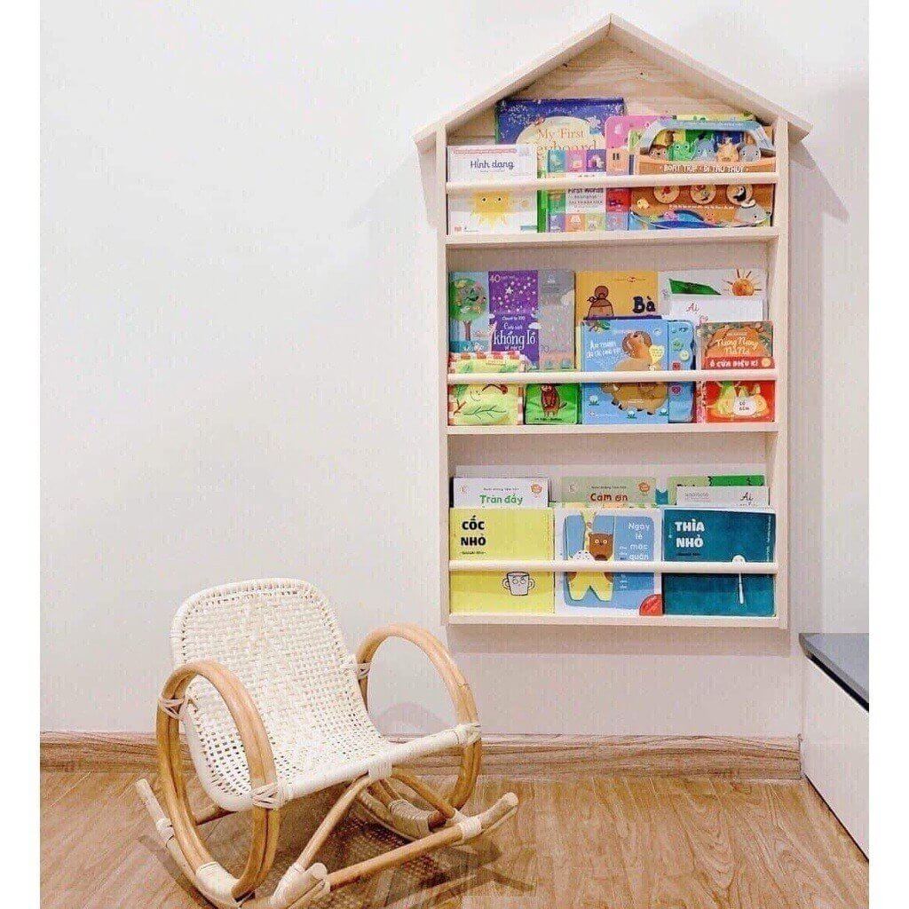 Giá Để Sách Treo Tường Không Cần Khoan Tường Cho Bé Hình Ngôi Nhà Kích Thước Lớn Trang Trí Decor Phòng Cho Bé Yêu