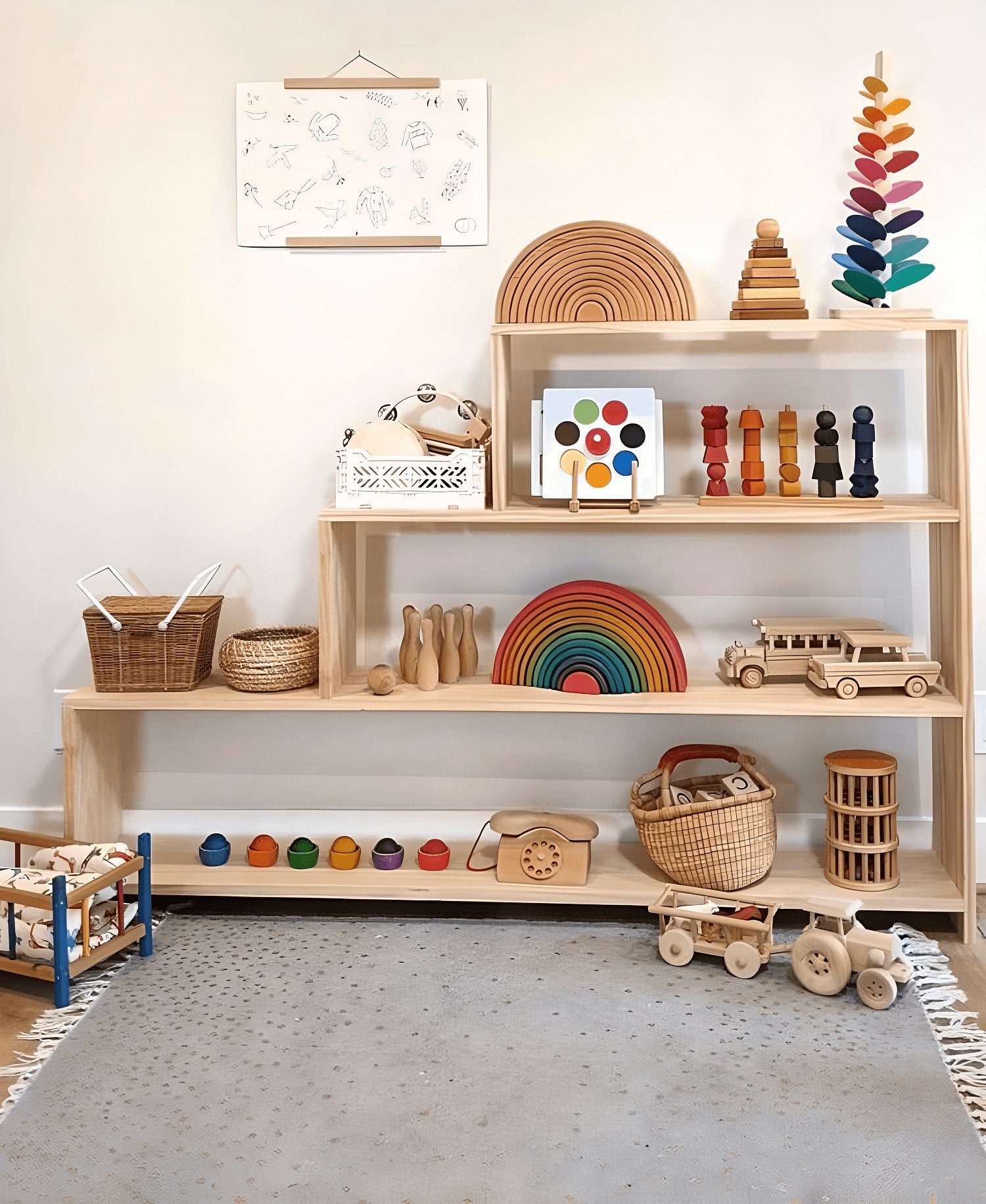 Kệ 3 Tầng Bậc Thang Montessori Đựng Đồ Chơi Cho Bé Trang Trí Decor Phòng Cho Trẻ