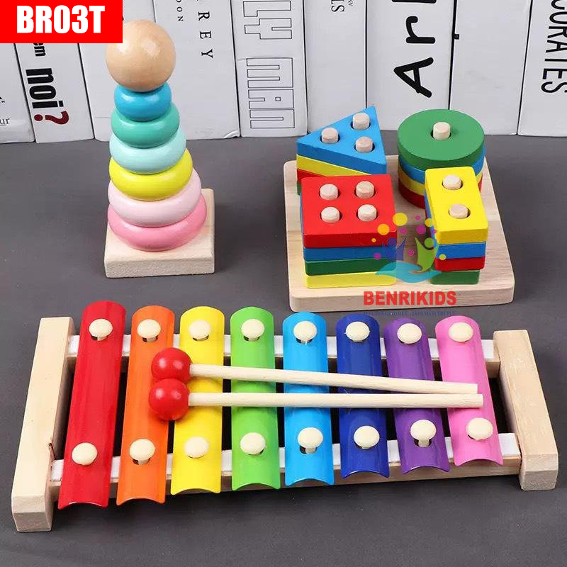 Bộ 3 Đồ Chơi Gỗ Cho Bé Theo Phương Pháp Montessori Mầm Non