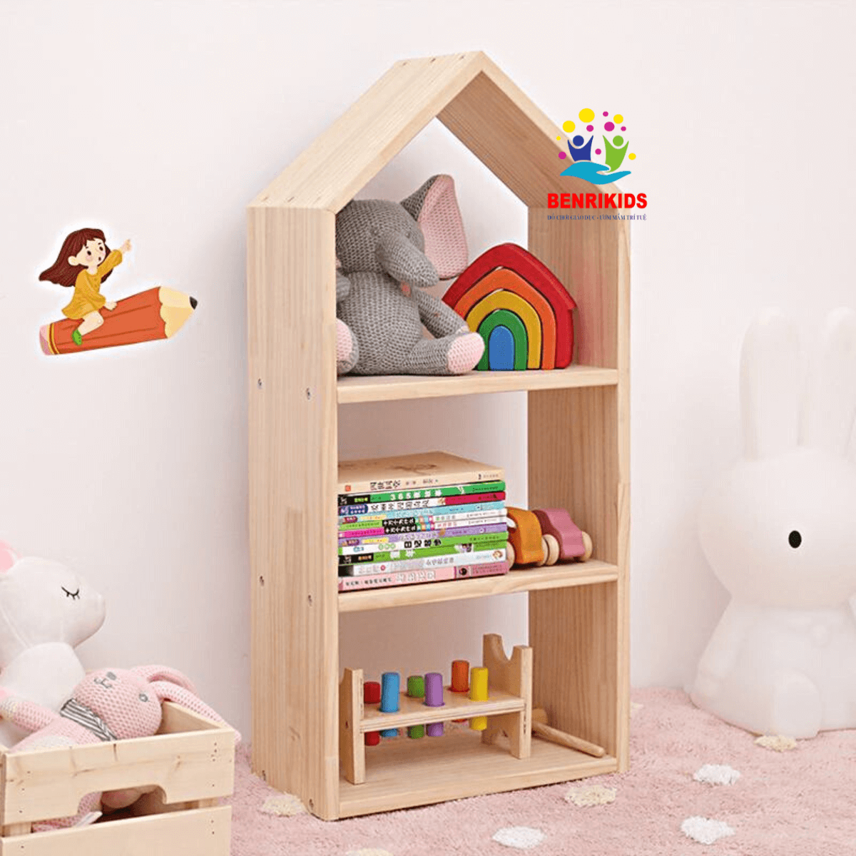 Kệ Đồ Chơi Kệ Sách Cho Bé Hình Mái Nhà Tạo Không Gian Cho Trẻ Sáng Tạo Kệ Montessori