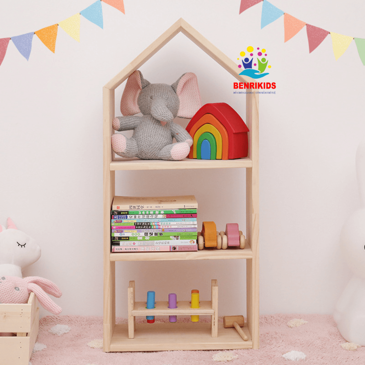 Kệ Đồ Chơi Kệ Sách Cho Bé Hình Mái Nhà Tạo Không Gian Cho Trẻ Sáng Tạo Kệ Montessori