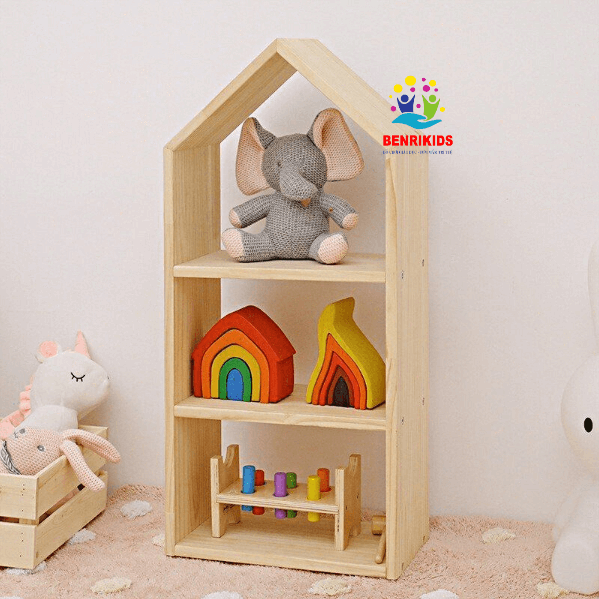 Kệ Đồ Chơi Kệ Sách Cho Bé Hình Mái Nhà Tạo Không Gian Cho Trẻ Sáng Tạo Kệ Montessori