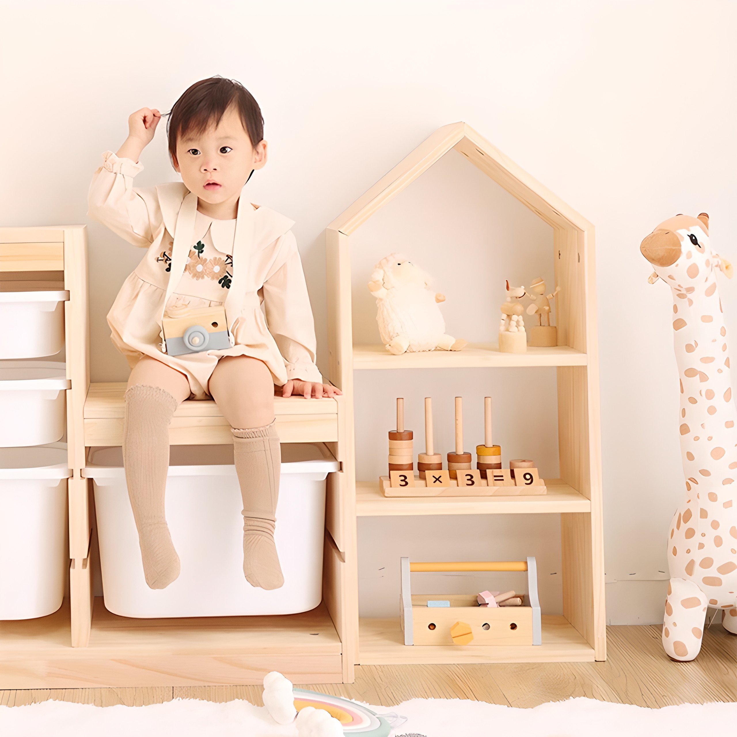 Kệ Sách Treo Tường Không Cần Khoan Sau Cửa 4 Ngăn Bằng Gỗ Phù Hợp Phòng Có Diện Tích Hẹp